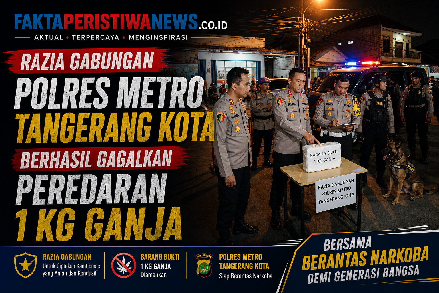 Razia Gabungan Polres Metro Tangerang Kota Berhasil Gagalkan Peredaran 1 Kg Ganja
