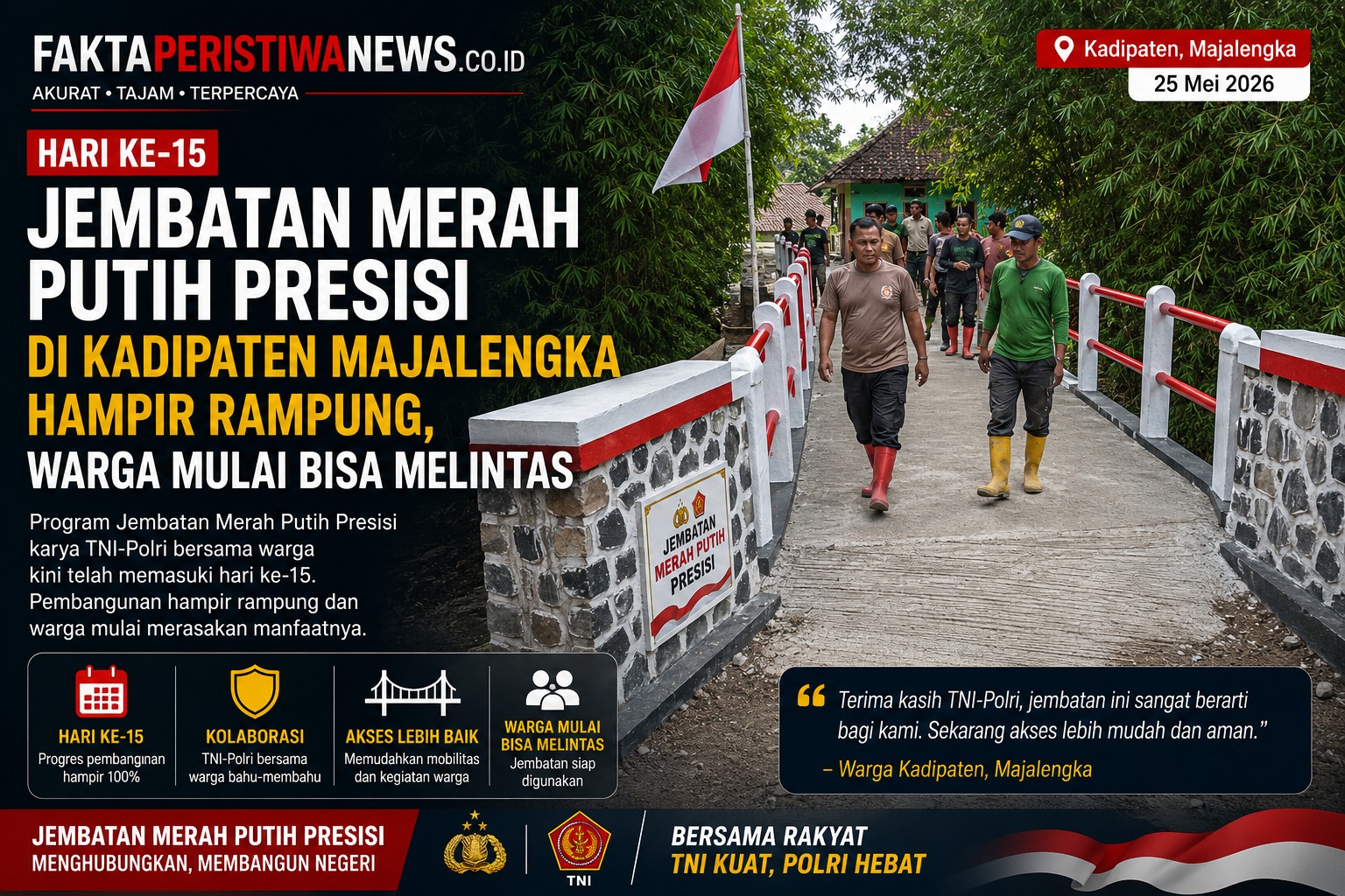 Hari Ke-15, Jembatan Merah Putih Presisi di Kadipaten Majalengka Hampir Rampung, Warga Mulai Bisa Melintas