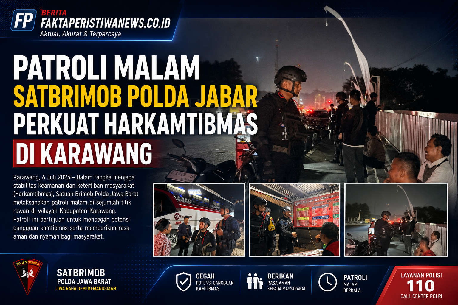 Patroli Malam Satbrimob Polda Jabar Perkuat Harkamtibmas di Karawang