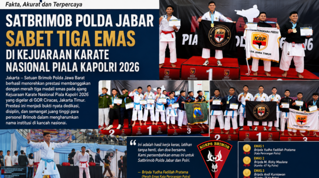 Satbrimob Polda Jabar Sabet Tiga Emas di Kejuaraan Karate Nasional Piala Kapolri 2026