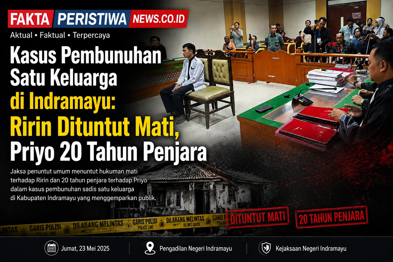 Kasus Pembunuhan Satu Keluarga di Indramayu Ririn Dituntut Mati, Priyo 20 Tahun Penjara