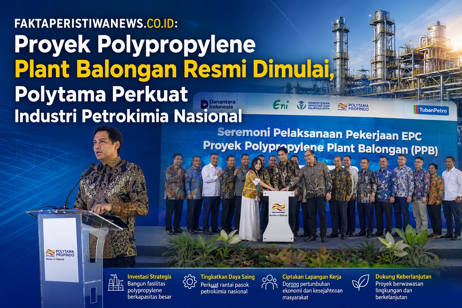 Proyek Polypropylene Plant Balongan Resmi Dimulai, Polytama Perkuat Industri Petrokimia Nasional