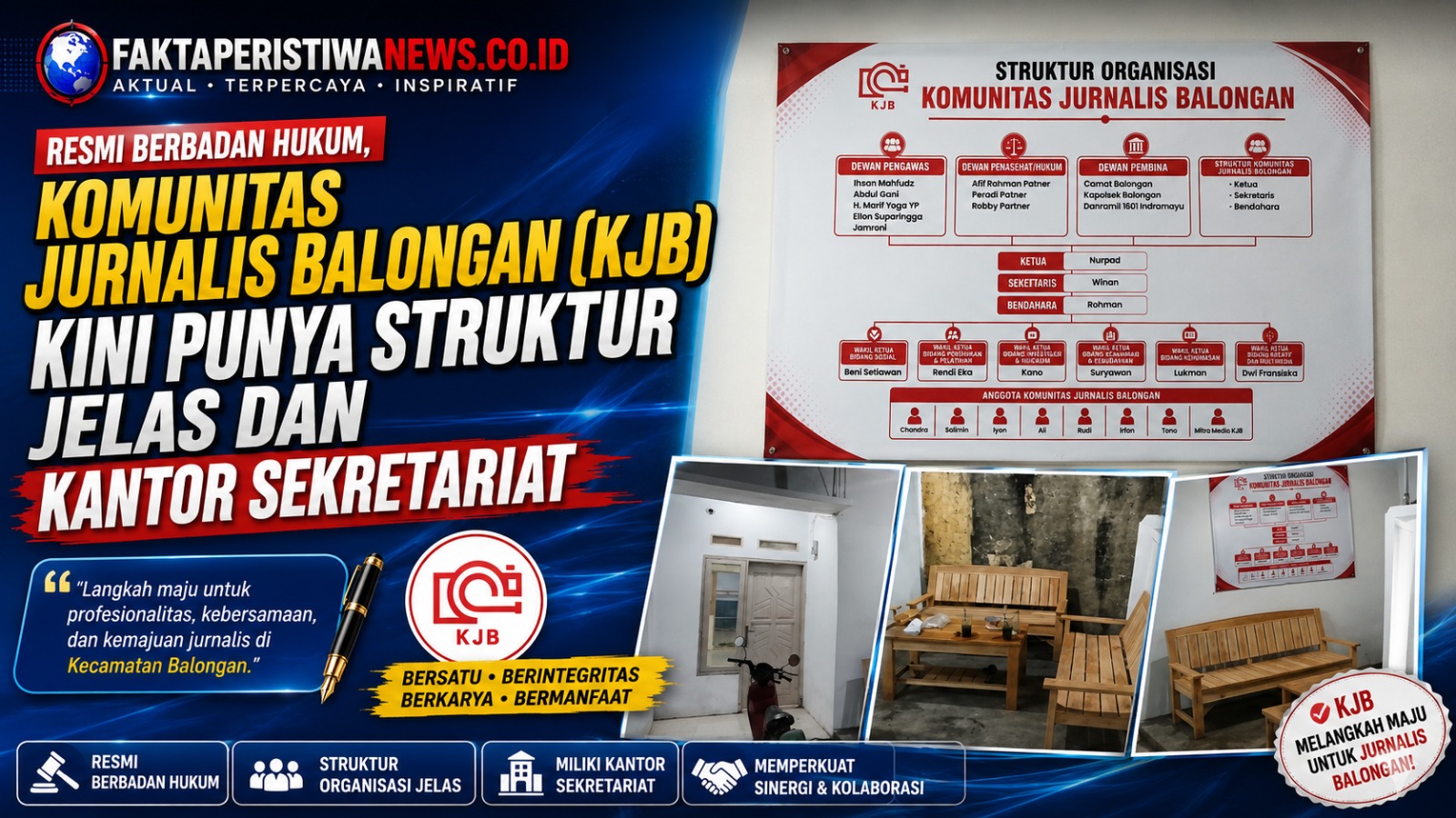 Resmi Berbadan Hukum, Komunitas Jurnalis Balongan (KJB) Kini Punya Struktur Jelas dan Kantor Sekretariat