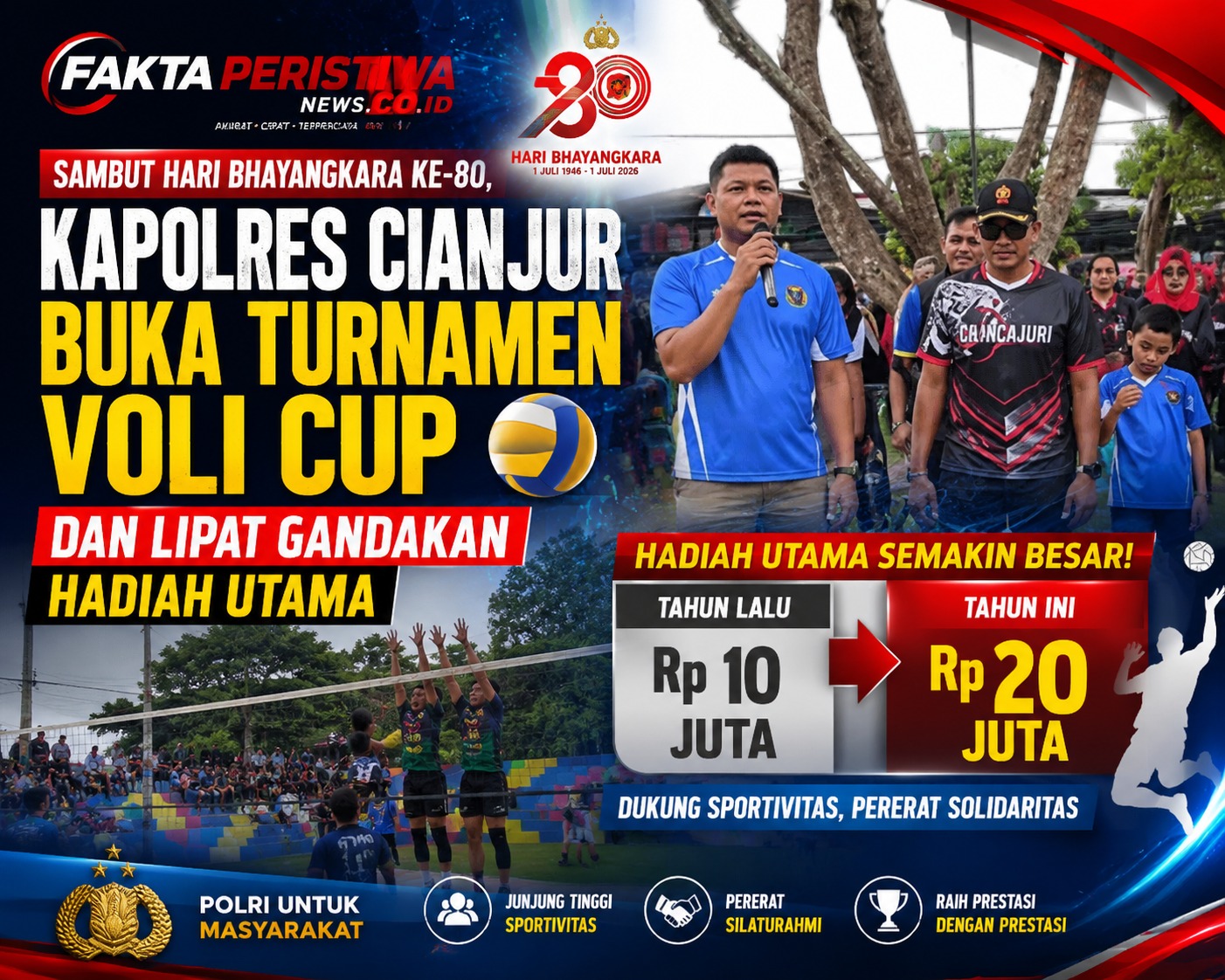 Sambut Hari Bhayangkara Ke-80, Kapolres Cianjur Buka Turnamen Voli Cup dan Lipat Gandakan Hadiah Utama