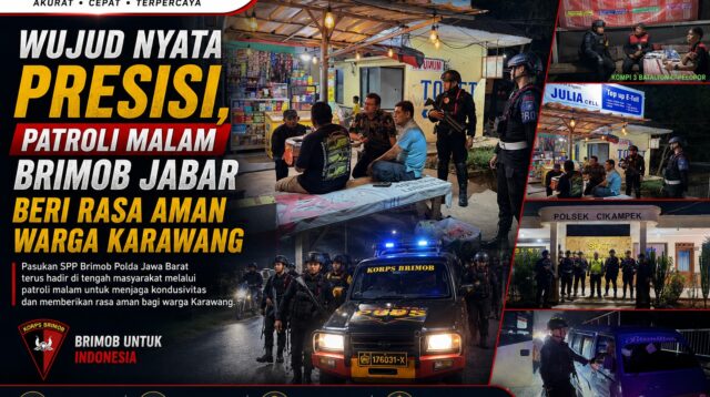 Wujud Nyata Presisi, Patroli Malam Brimob Jabar Beri Rasa Aman Warga Karawang