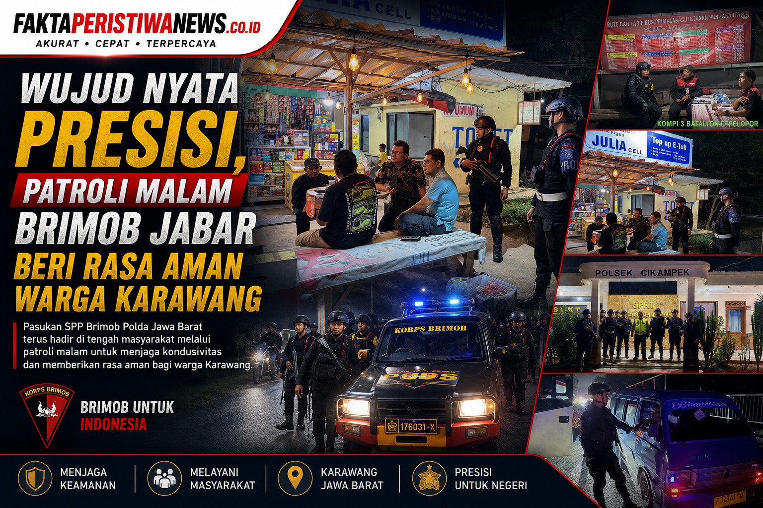 Wujud Nyata Presisi, Patroli Malam Brimob Jabar Beri Rasa Aman Warga Karawang