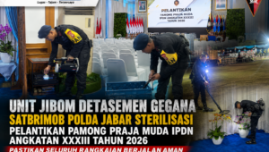 Unit Jibom Detasemen Gegana Satbrimob Polda Jabar Sterilisasi Pelantikan Pamong Praja Muda IPDN Angkatan XXXIII Tahun 2026, Pastikan Seluruh Rangkaian Berjalan Aman