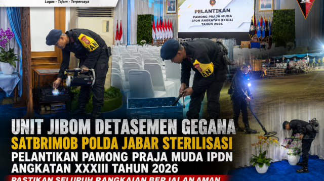 Unit Jibom Detasemen Gegana Satbrimob Polda Jabar Sterilisasi Pelantikan Pamong Praja Muda IPDN Angkatan XXXIII Tahun 2026, Pastikan Seluruh Rangkaian Berjalan Aman