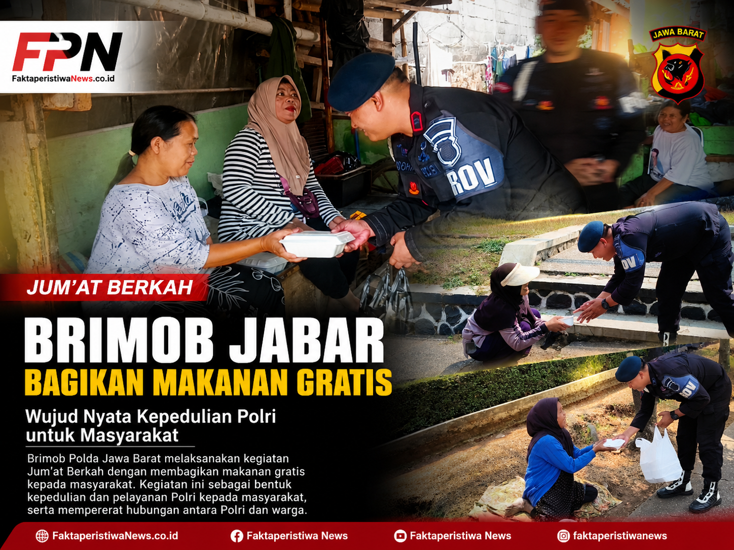 Brimob Jabar Bagikan Makanan Gratis di Jumat Berkah