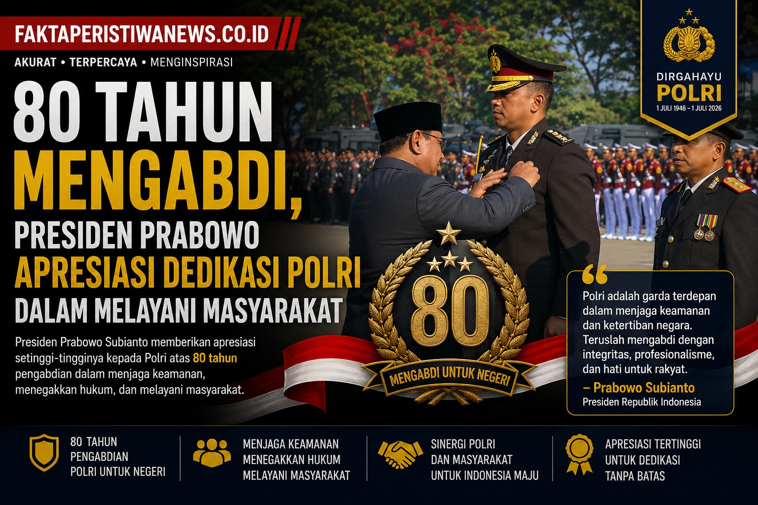 80 Tahun Mengabdi, Presiden Prabowo Apresiasi Dedikasi Polri dalam Melayani Masyarakat