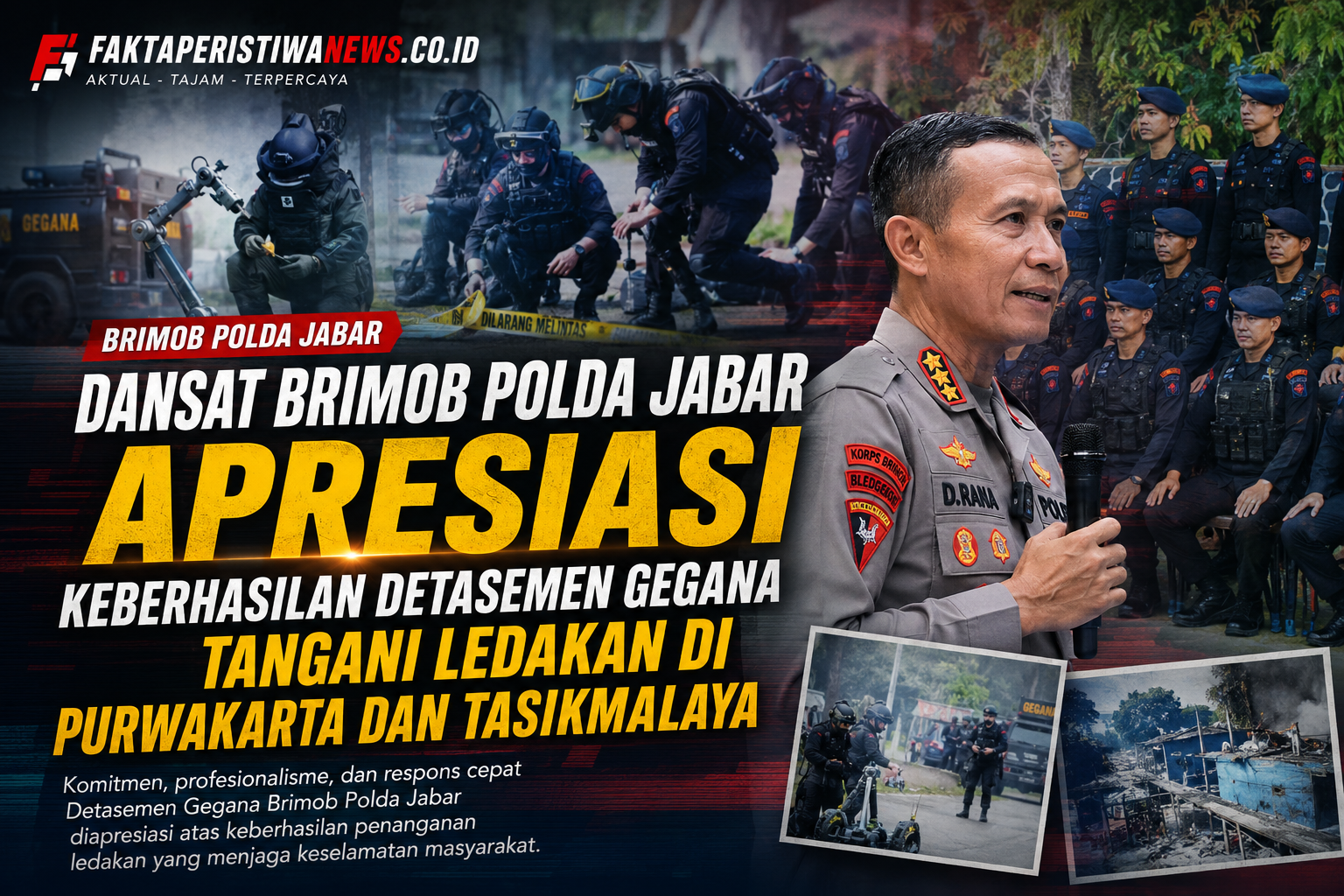 Dansat Brimob Polda Jabar Apresiasi Keberhasilan Detasemen Gegana Tangani Ledakan di Purwakarta & Tasikmalaya