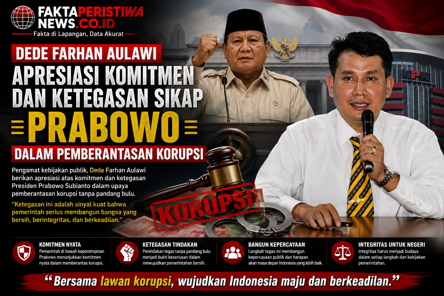 Dede Farhan Aulawi Apresiasi Komitmen dan Ketegasan Sikap Prabowo dalam Pemberantasan Korupsi
