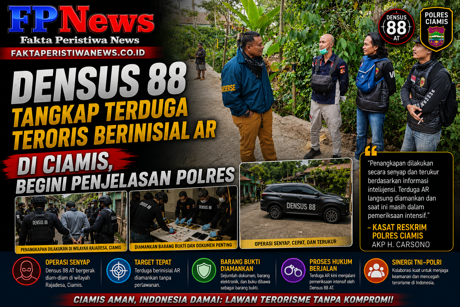 Densus 88 Tangkap Terduga Teroris Berinisial AR di Ciamis, Begini Penjelasan Polres