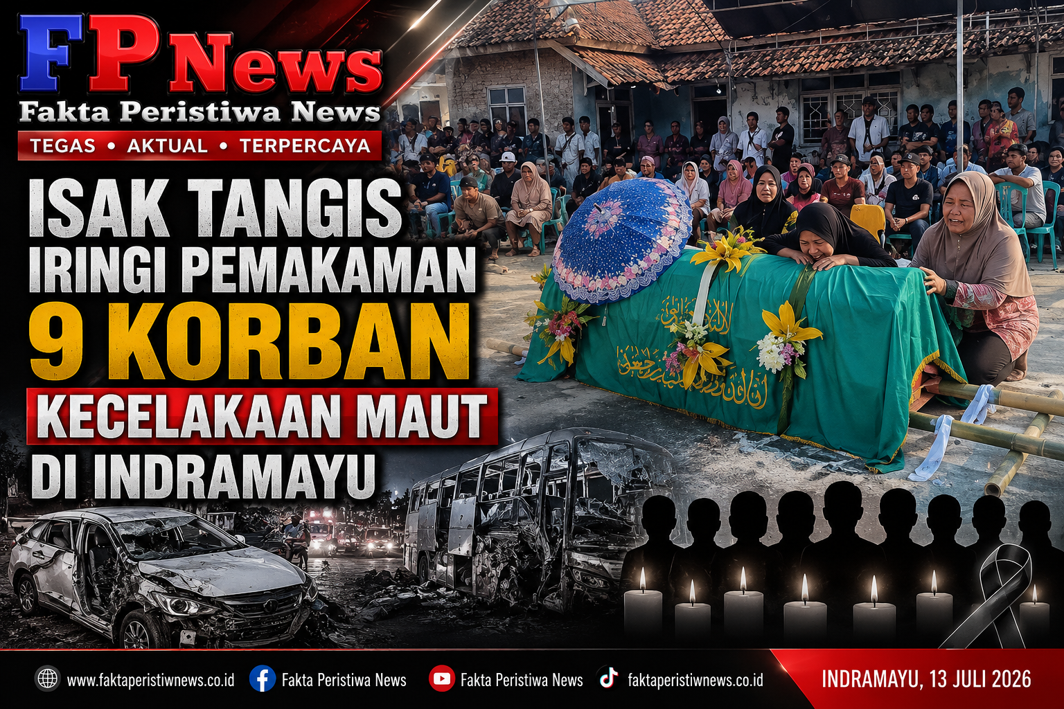 Isak Tangis Iringi Pemakaman 9 Korban Kecelakaan Maut di Indramayu