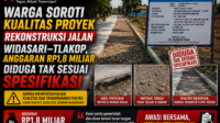Warga Soroti Kualitas Proyek Rekonstruksi Jalan Widasari–Tlakop, Anggaran Rp1,8 Miliar Diduga Tak Sesuai Spesifikasi