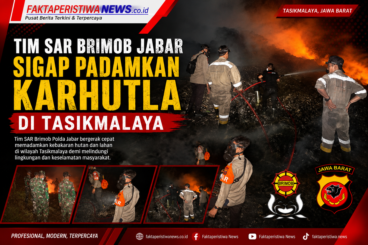 Tim SAR Brimob Jabar Sigap Padamkan Karhutla di Tasikmalaya