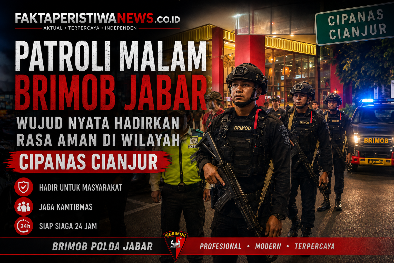 Patroli Malam Brimob Jabar, Wujud Nyata Hadirkan Rasa Aman di Wilayah Cipanas Cianjur