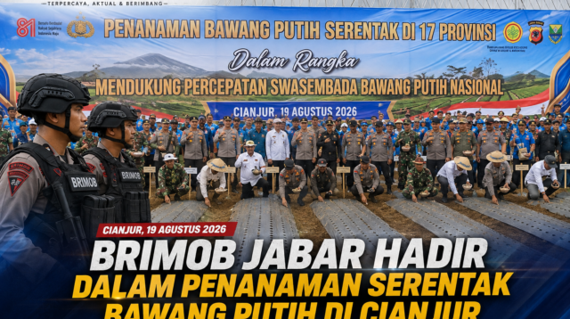 Brimob Jabar Hadir Dalam Penanaman Serentak Bawang Putih di Cianjur