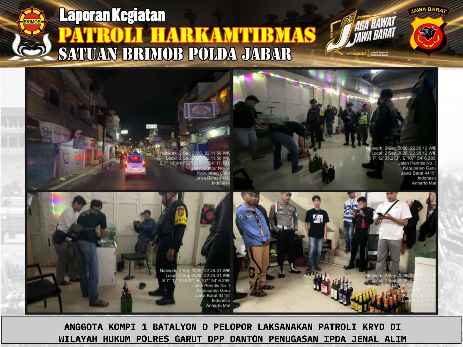 Brimob Jabar Bersinergi Dengan Polres Garut Jaga Kamtibmas Melalui Patroli KRYD Gabungan