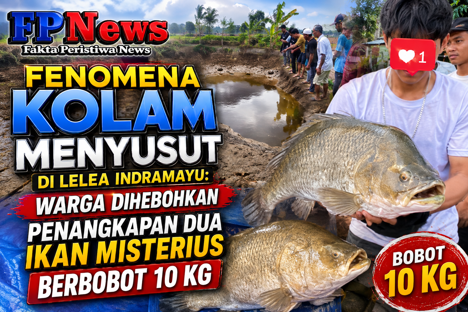 Fenomena Kolam Menyusut di Lelea Indramayu Warga Dihebohkan Penangkapan Dua Ikan Misterius Berbobot 10 Kg