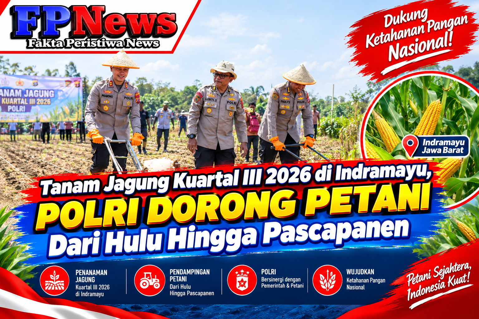 Tanam Jagung Kuartal III 2026 di Indramayu, Polri Dorong Petani Dari Hulu Hingga Pascapanen