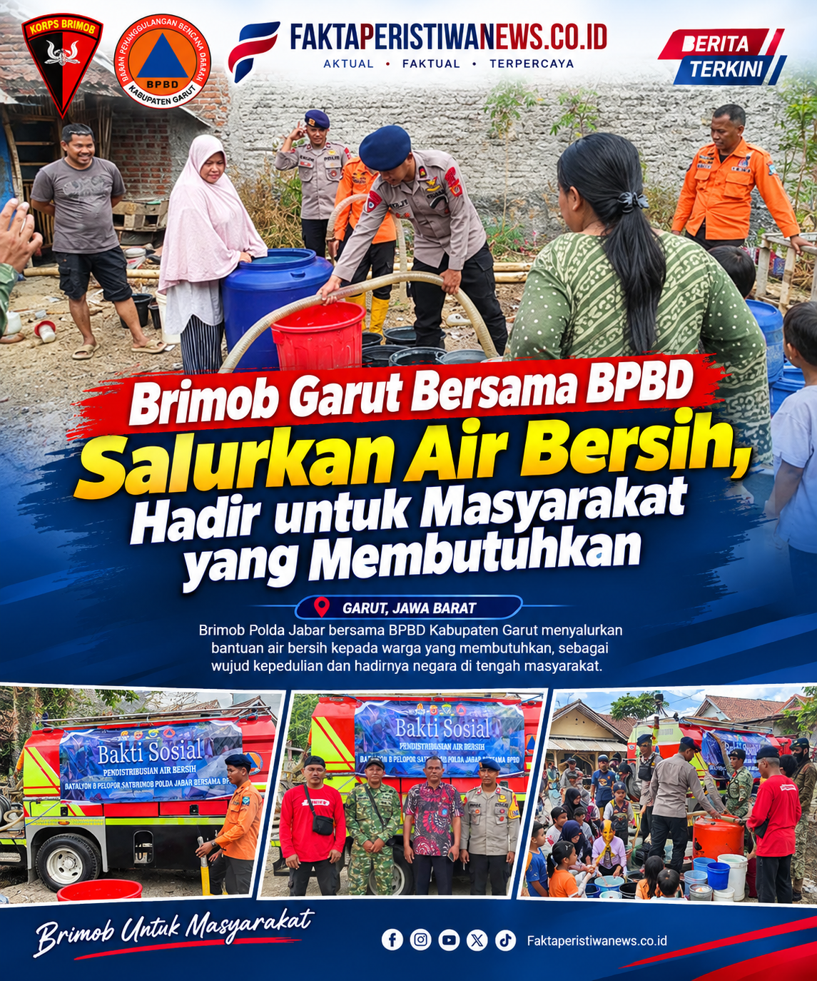 Brimob Garut Bersama BPBD Salurkan Air Bersih, Hadir untuk Masyarakat yang Membutuhkan