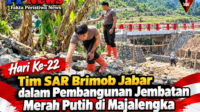 Hari Ke-22, Tim SAR Brimob Jabar dalam Pembangunan Jembatan Merah Putih di Majalengka