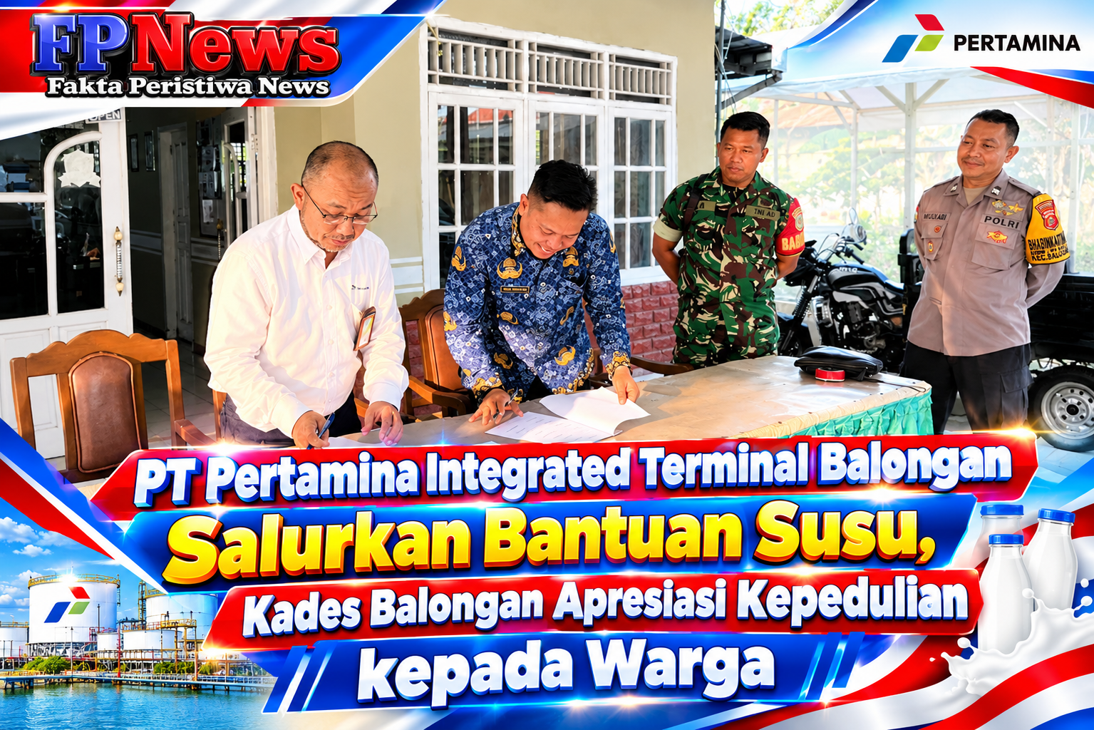 PT Pertamina Integrated Terminal Balongan Salurkan Bantuan Susu, Kades Balongan Apresiasi Kepedulian kepada Warga