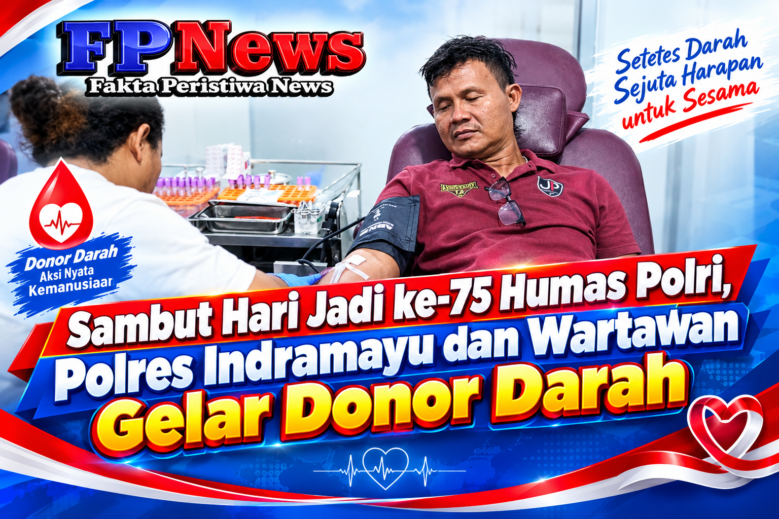 Sambut Hari Jadi ke-75 Humas Polri, Polres Indramayu dan Wartawan Gelar Donor Darah